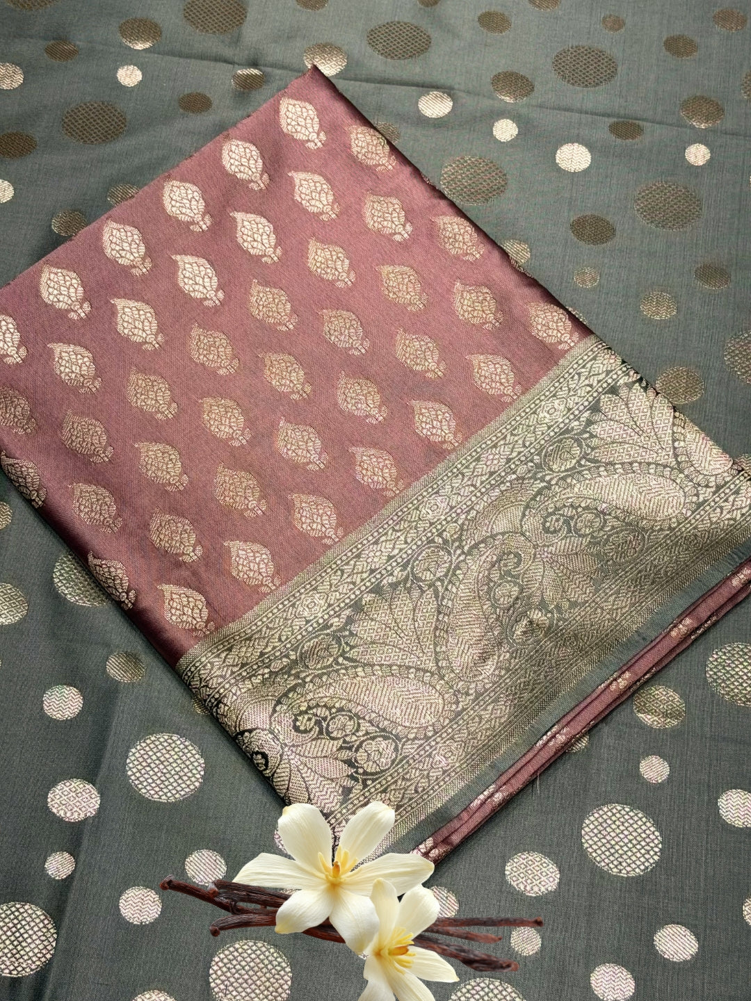 Banarasi Silk Colorblocked Dress Material with Paisley Zari Weaving & Jhalar Dupatta