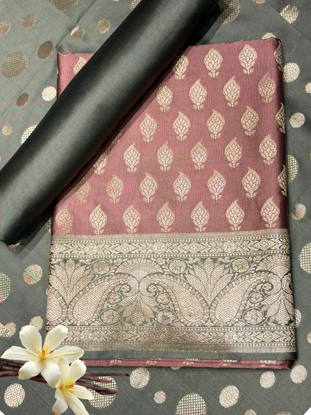 Banarasi Silk Colorblocked Dress Material with Paisley Zari Weaving & Jhalar Dupatta