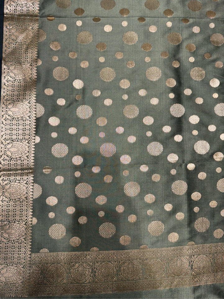 Banarasi Silk Colorblocked Dress Material with Paisley Zari Weaving & Jhalar Dupatta
