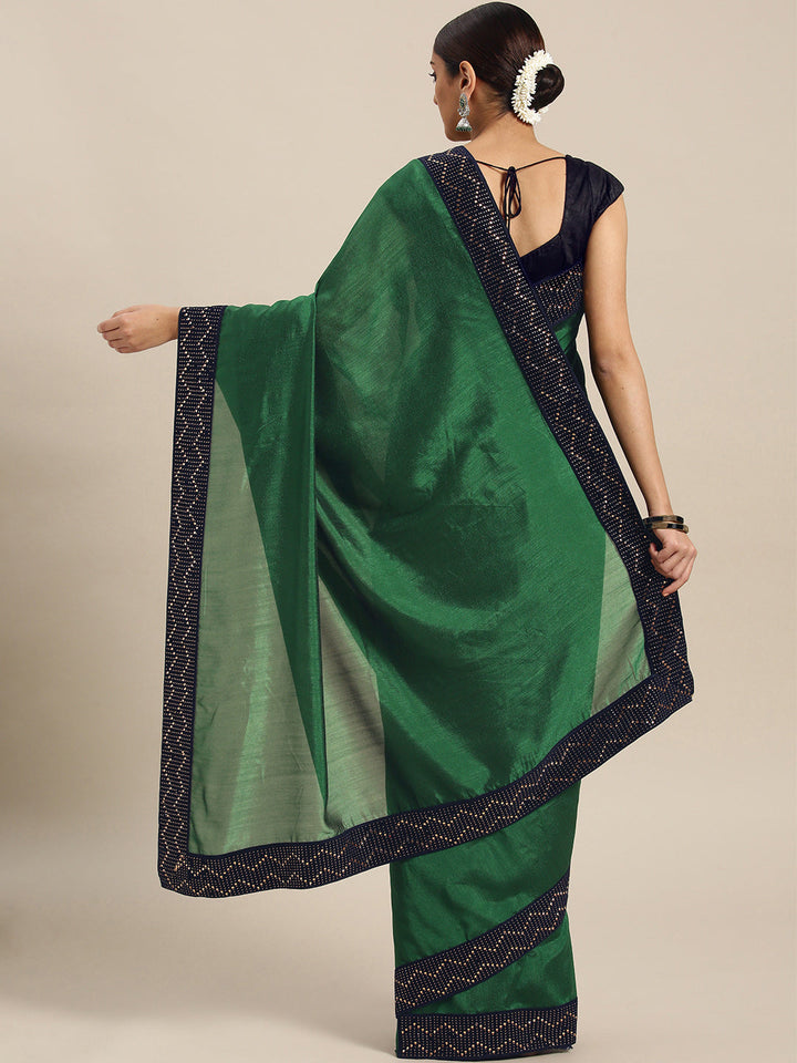Raw Silk saree with Hand-Embellished Velvet Border