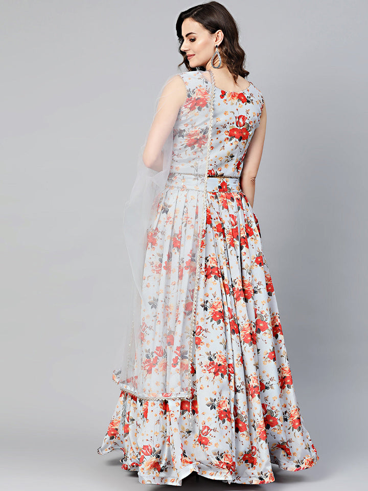 Digital Print Crop Top Lehenga Set with Gota Borders