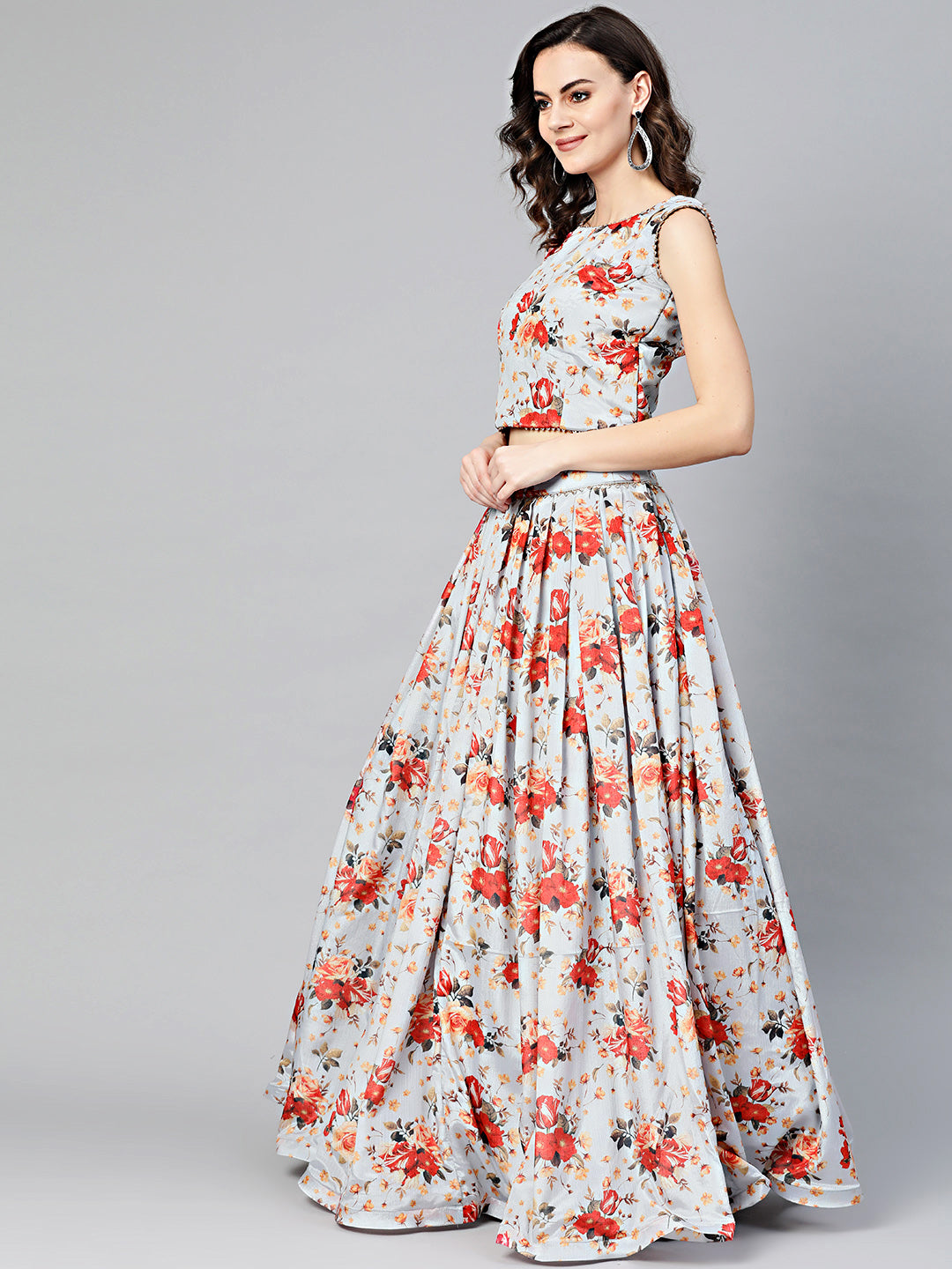 Digital Print Crop Top Lehenga Set with Gota Borders
