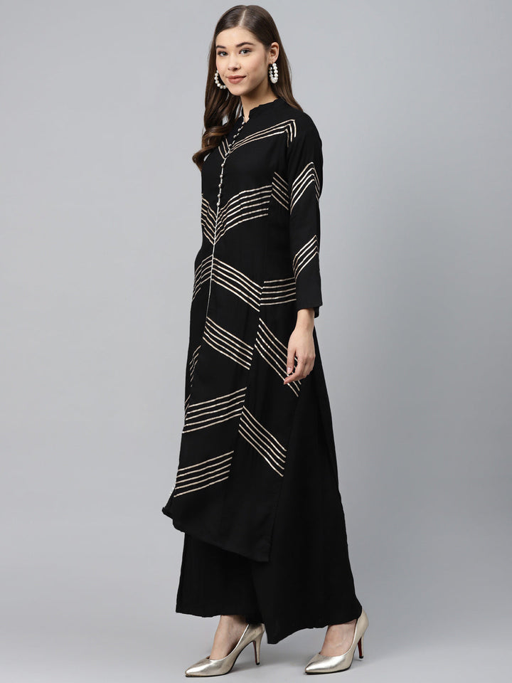 Made to Measure Black Kurta Pallazo Set with Gotta Patti Embroidery & Chiffon Dupatta