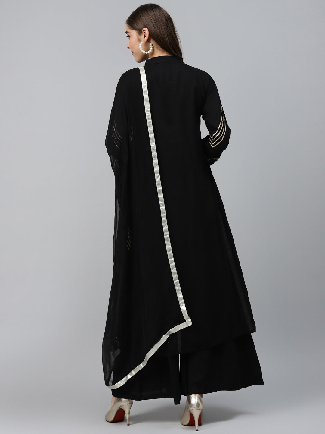 Made to Measure Black Kurta Pallazo Set with Gotta Patti Embroidery & Chiffon Dupatta