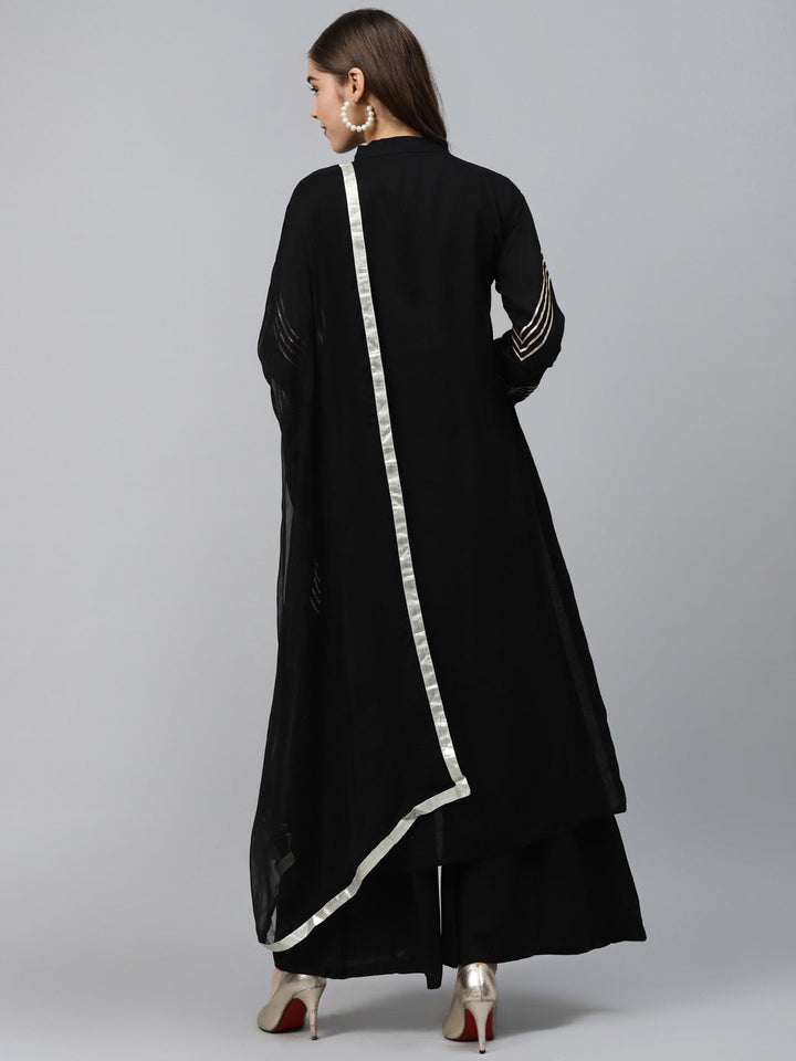 Made to Measure Black Kurta Pallazo Set with Gotta Patti Embroidery & Chiffon Dupatta