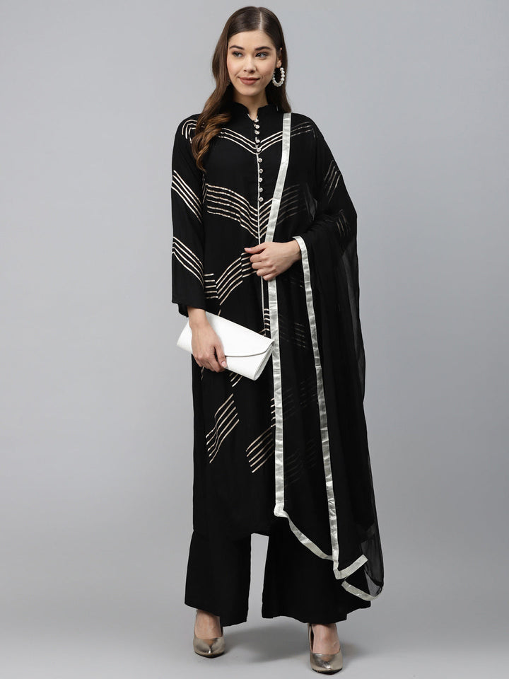 Made to Measure Black Kurta Pallazo Set with Gotta Patti Embroidery & Chiffon Dupatta
