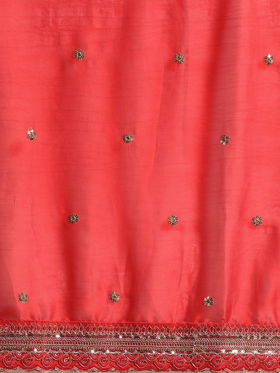 Red Cut-Work Bordered Sequence Saree With Embroidered Blouse
