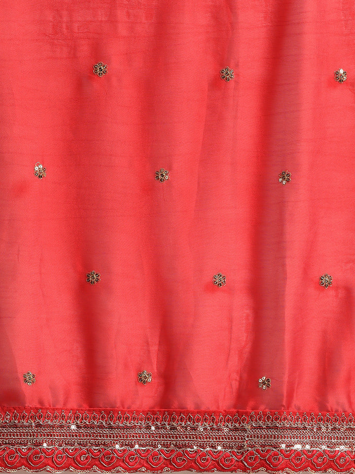 Red Cut-Work Bordered Sequence Saree With Embroidered Blouse