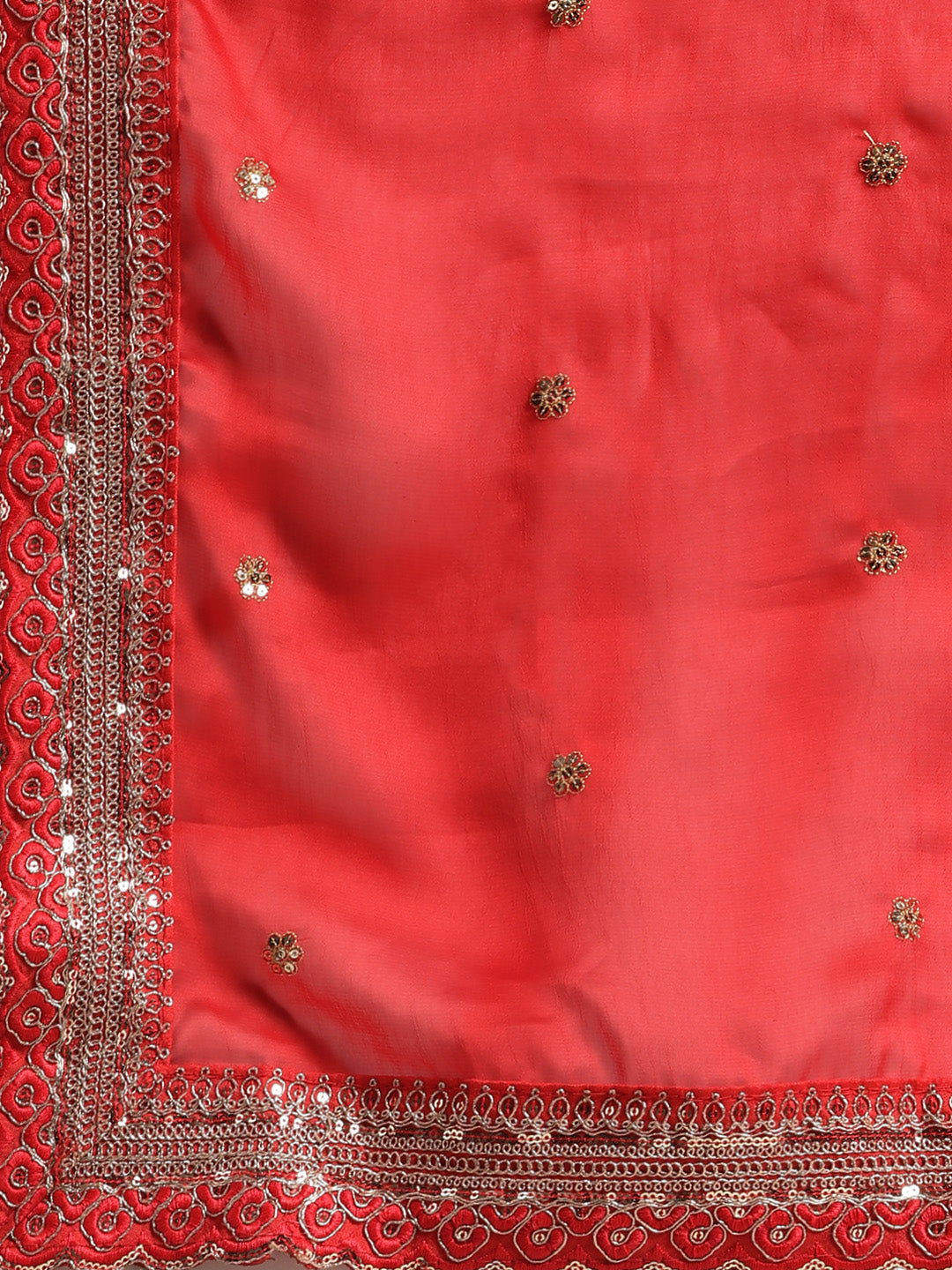 Red Cut-Work Bordered Sequence Saree With Embroidered Blouse
