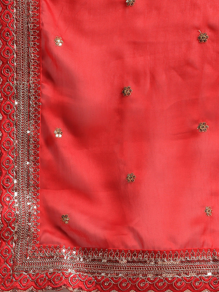 Red Cut-Work Bordered Sequence Saree With Embroidered Blouse