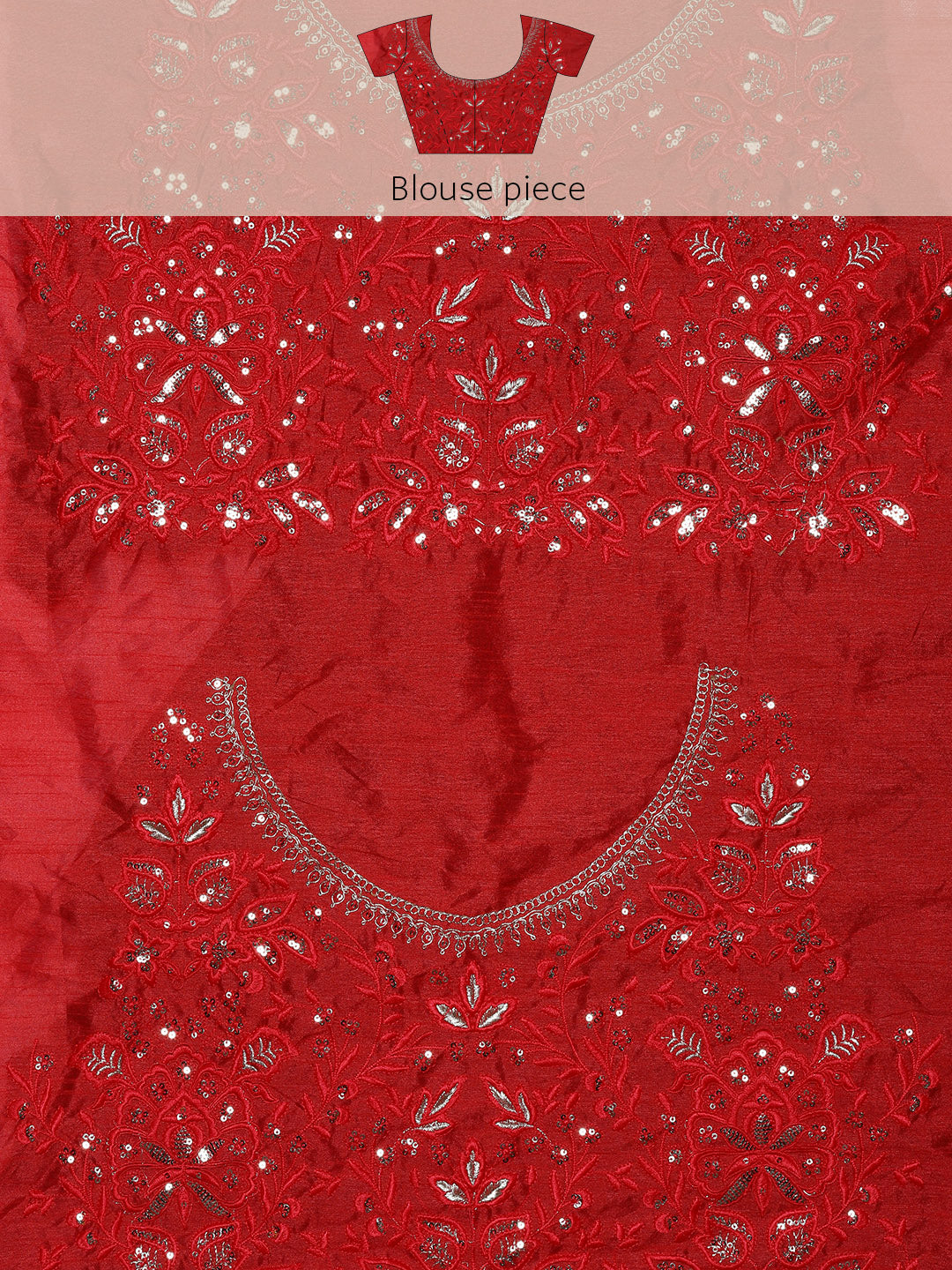 Red Cut-Work Bordered Sequence Saree With Embroidered Blouse