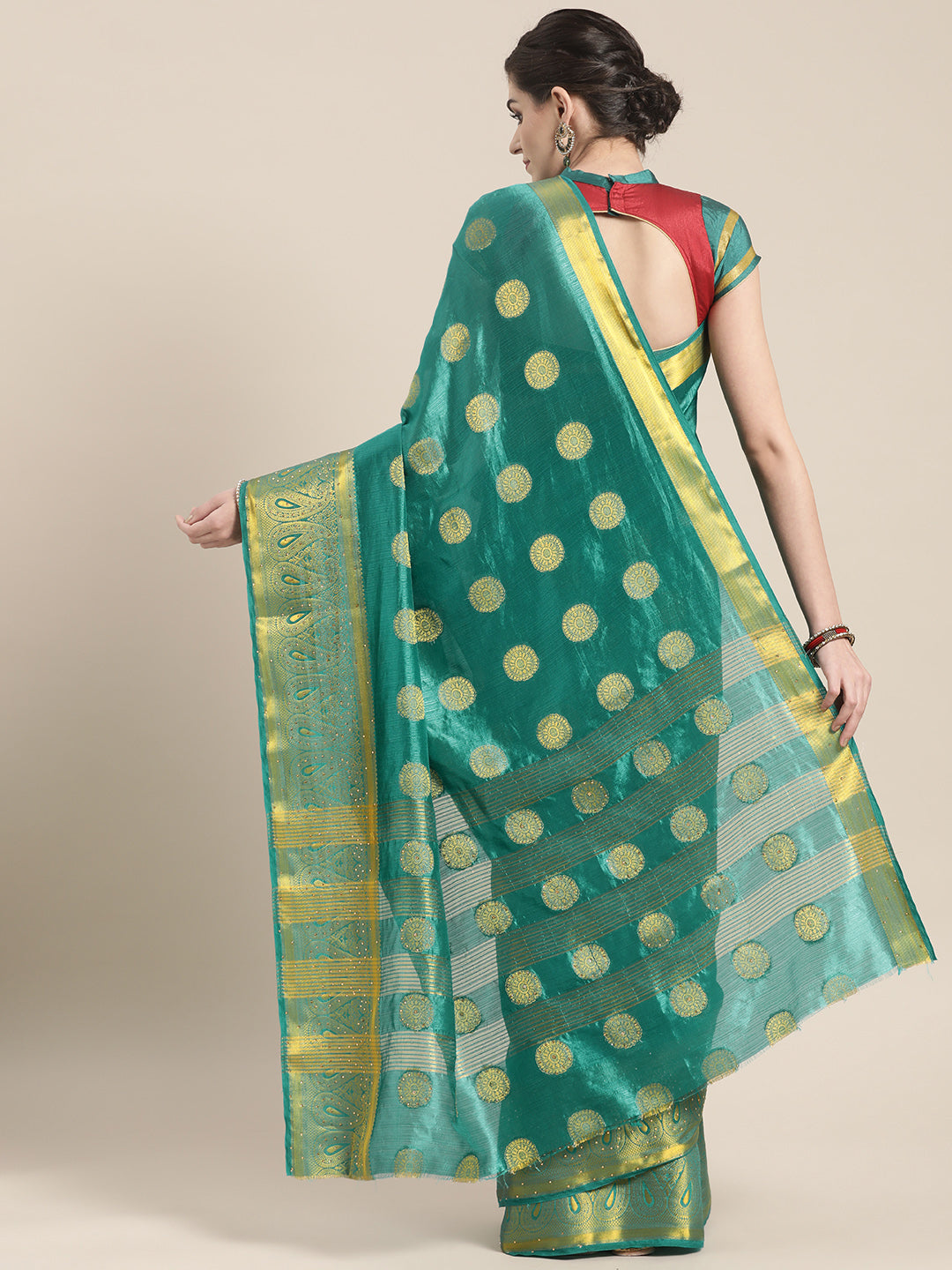 Embellished Silk Saree with Floral Zari Weaving