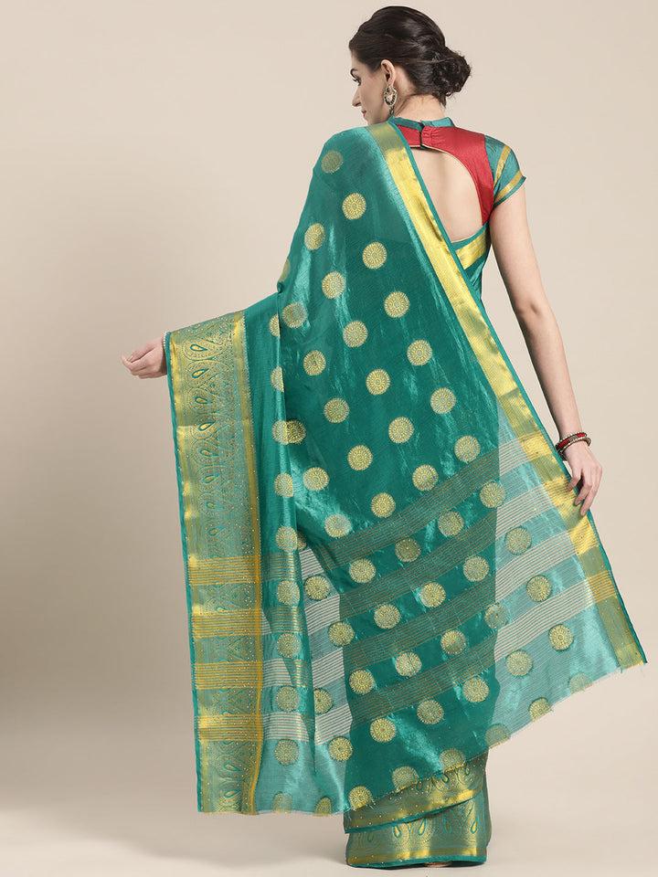 Embellished Silk Saree with Floral Zari Weaving