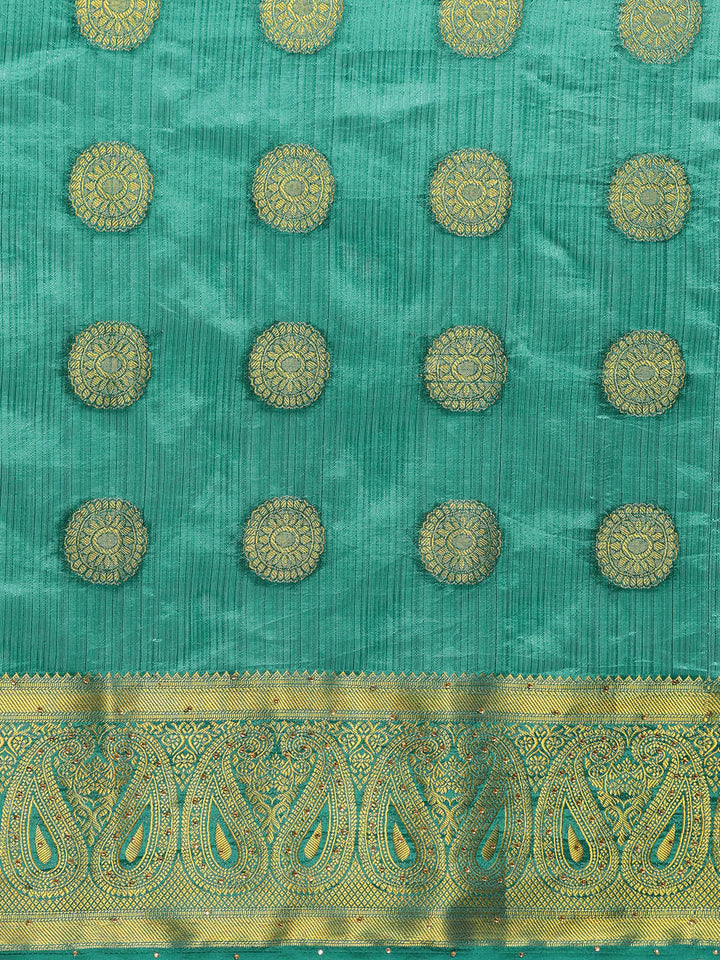 Embellished Silk Saree with Floral Zari Weaving