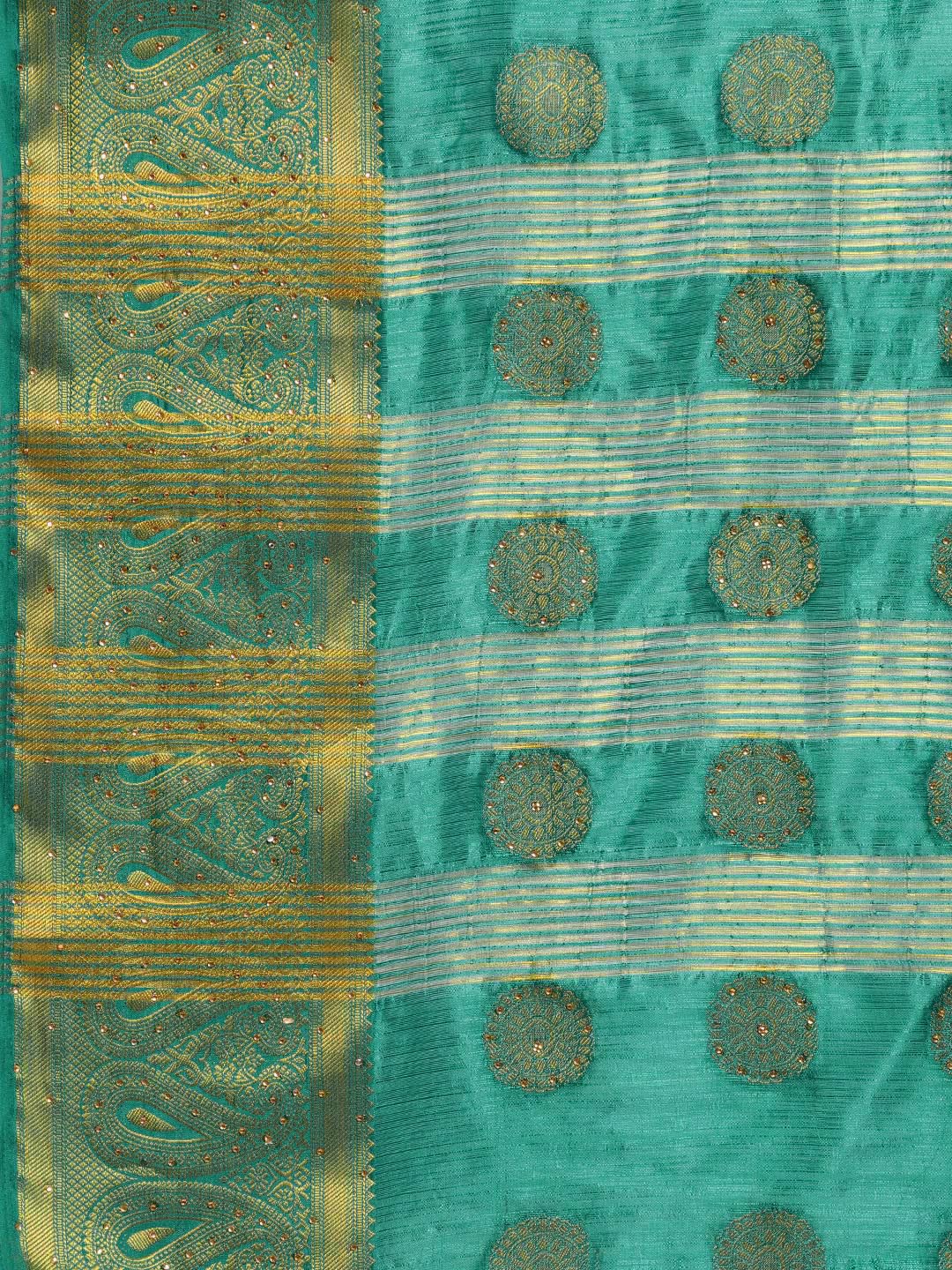 Embellished Silk Saree with Floral Zari Weaving