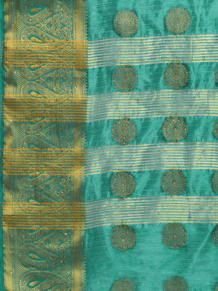 Embellished Silk Saree with Floral Zari Weaving
