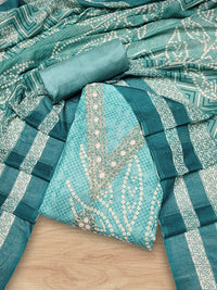 Chhabra 555 Bandhani Checkered Print Cotton Suit Dupatta with Zari Resham Embroidered Neckline