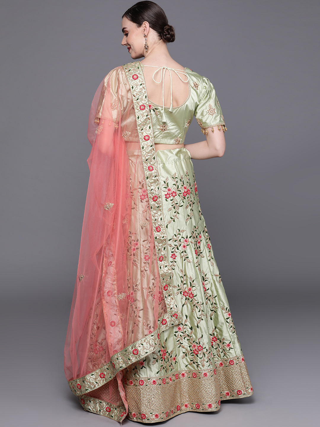 Semi-stitched Lehenga set with floral embroidery