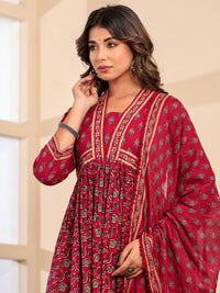 Chhabra 555 Bagru Block Print Alia Style Anarkali Kurta Set with Fringed Dupatta & Floral Motifs