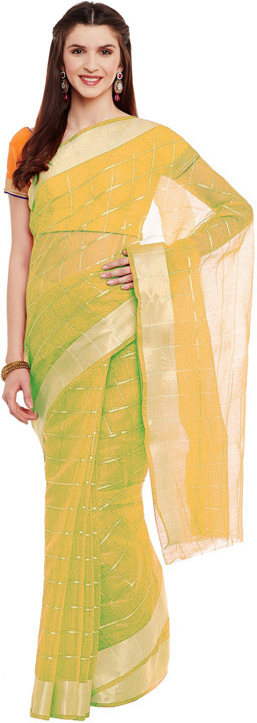Chanderi Silk saree with intricate Zari weaving in a striped pattern