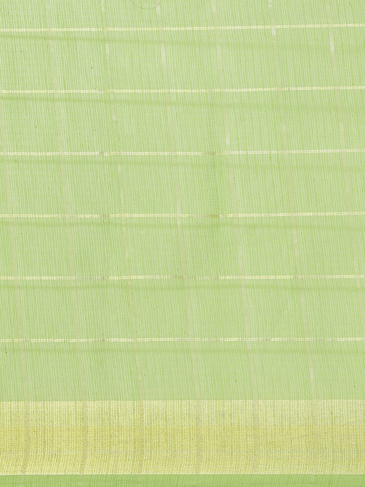Green Chanderi Silk Kota saree with intricate Zari weaving in a striped pattern Saree