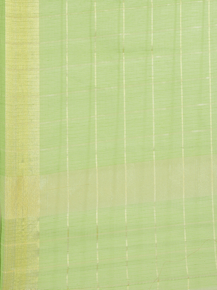 Green Chanderi Silk Kota saree with intricate Zari weaving in a striped pattern Saree