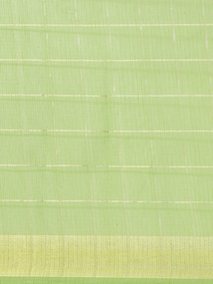 Green Chanderi Silk Kota saree with intricate Zari weaving in a striped pattern Saree