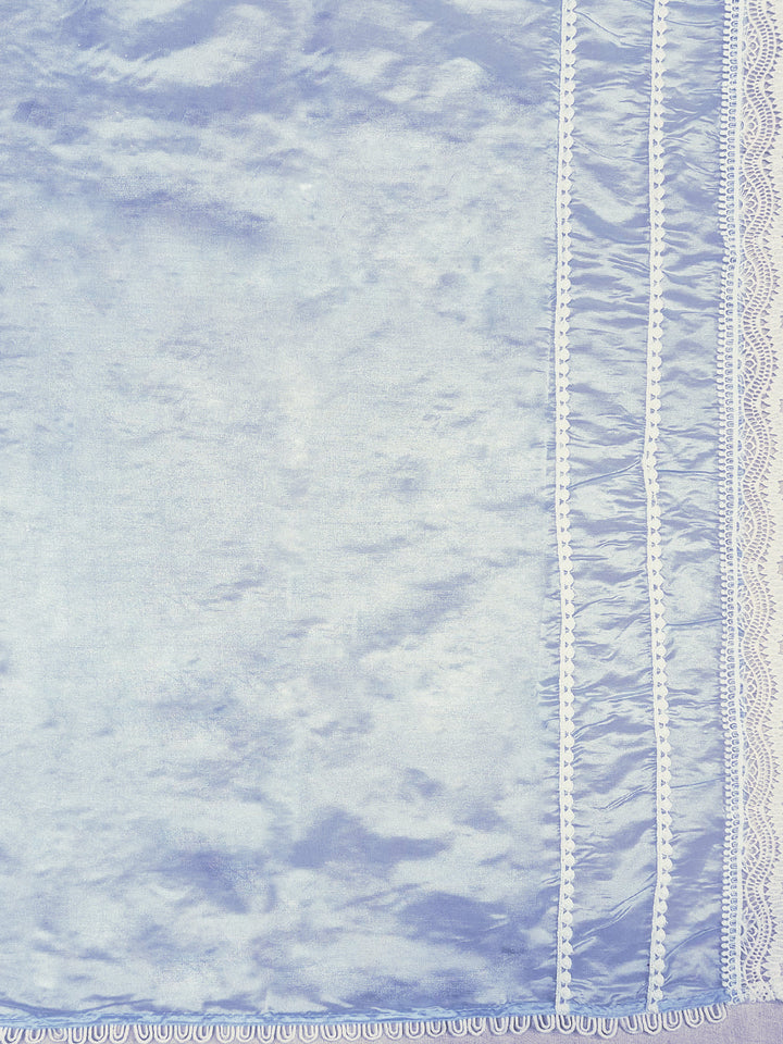 Thread Embroidered Chikankari Angrakha Kurta Set with Floral Motifs & Schiffli Laces