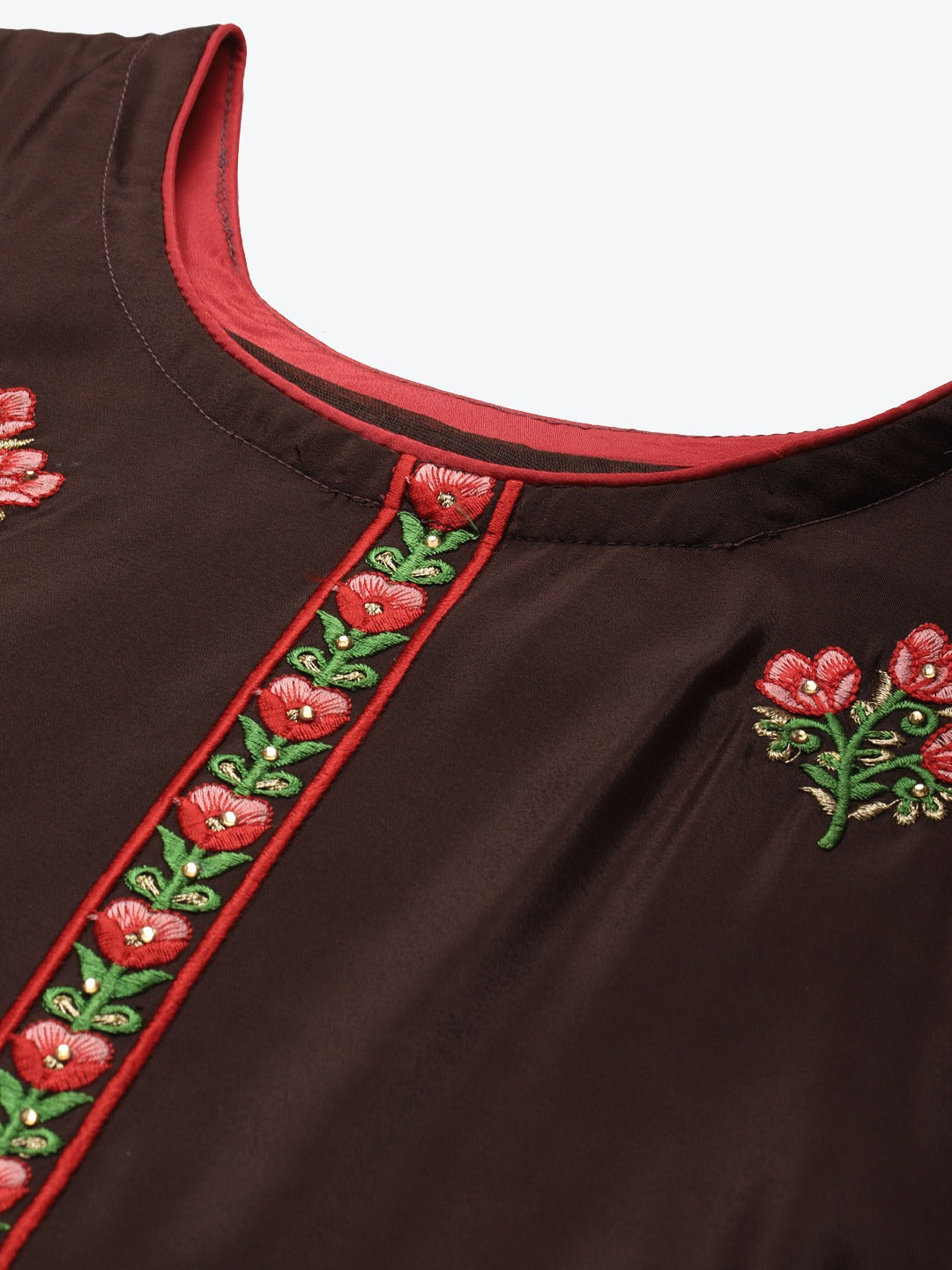 Brown Resham Embroidered Crape Dress Material with Contrast Dupatta