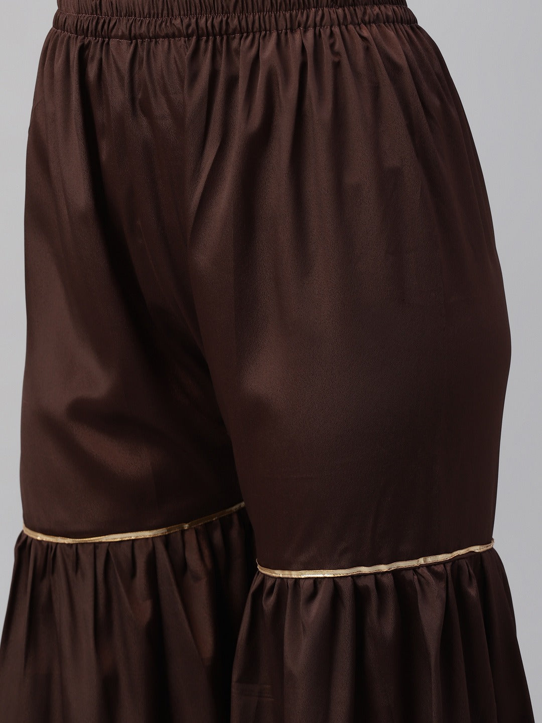 Brown Resham Embroidered Crape Dress Material with Contrast Dupatta