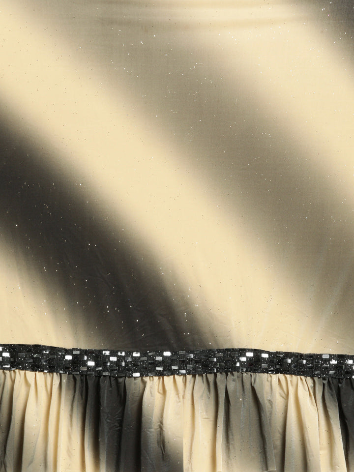Ruffled Pre-stitched Saree with Ombre Drape and Frills and Black Shimmer Blouse