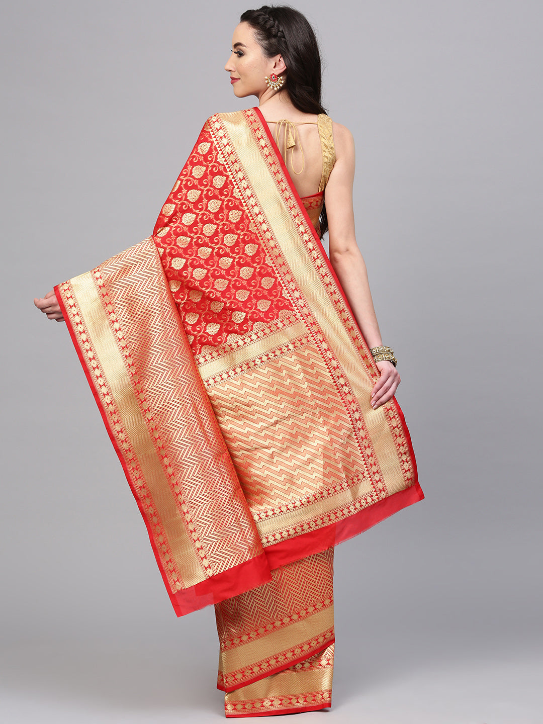 Banarasi Handloom Silk Saree with Intricate Zari Mughal Motifs