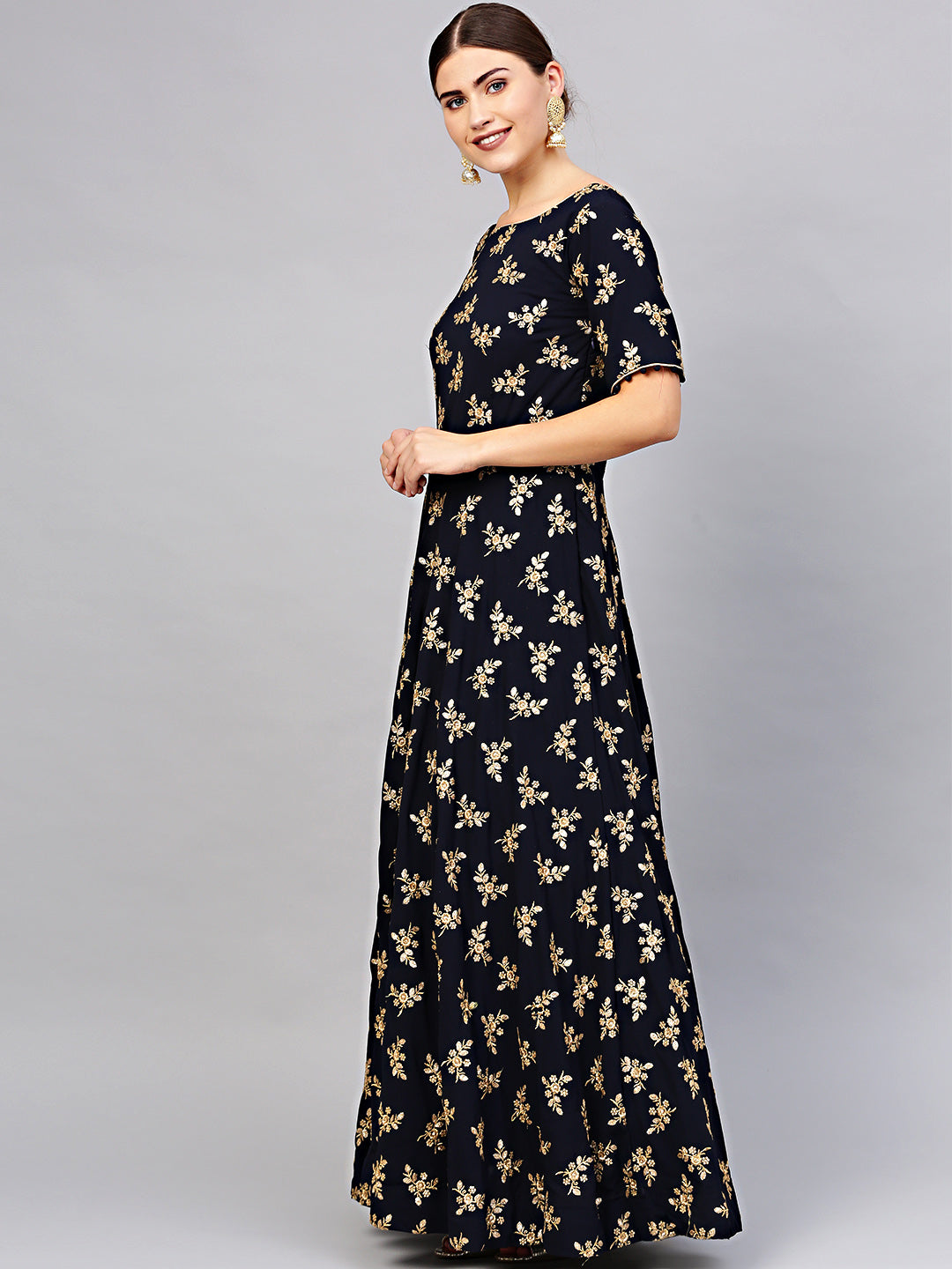 Georgette Anarkali Gown with Sequin Zari Embroidery