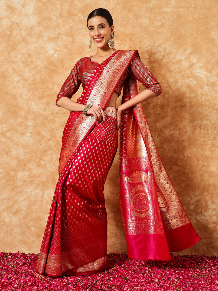Chhabra 555 Jaal Pattern Zari Weaving Embellished Kanjeevaram Handloom Silk Saree with Ethnic Motif
