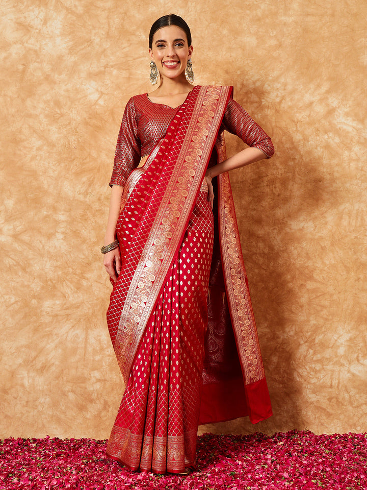 Jaal Pattern Zari Weaving Embellished Kanjeevaram Handloom Silk Saree