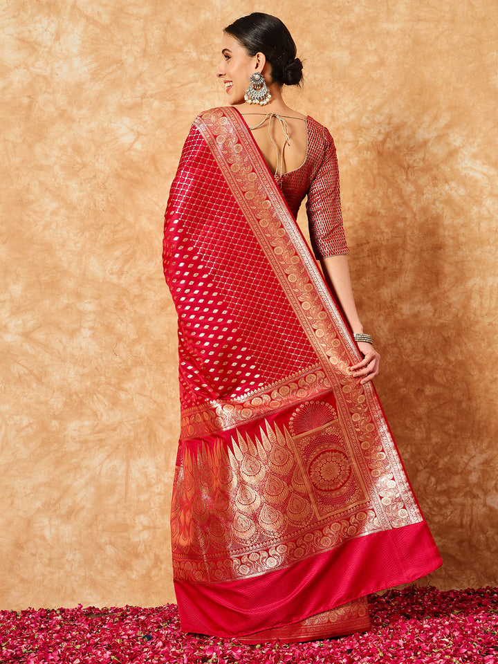 Jaal Pattern Zari Weaving Embellished Kanjeevaram Handloom Silk Saree