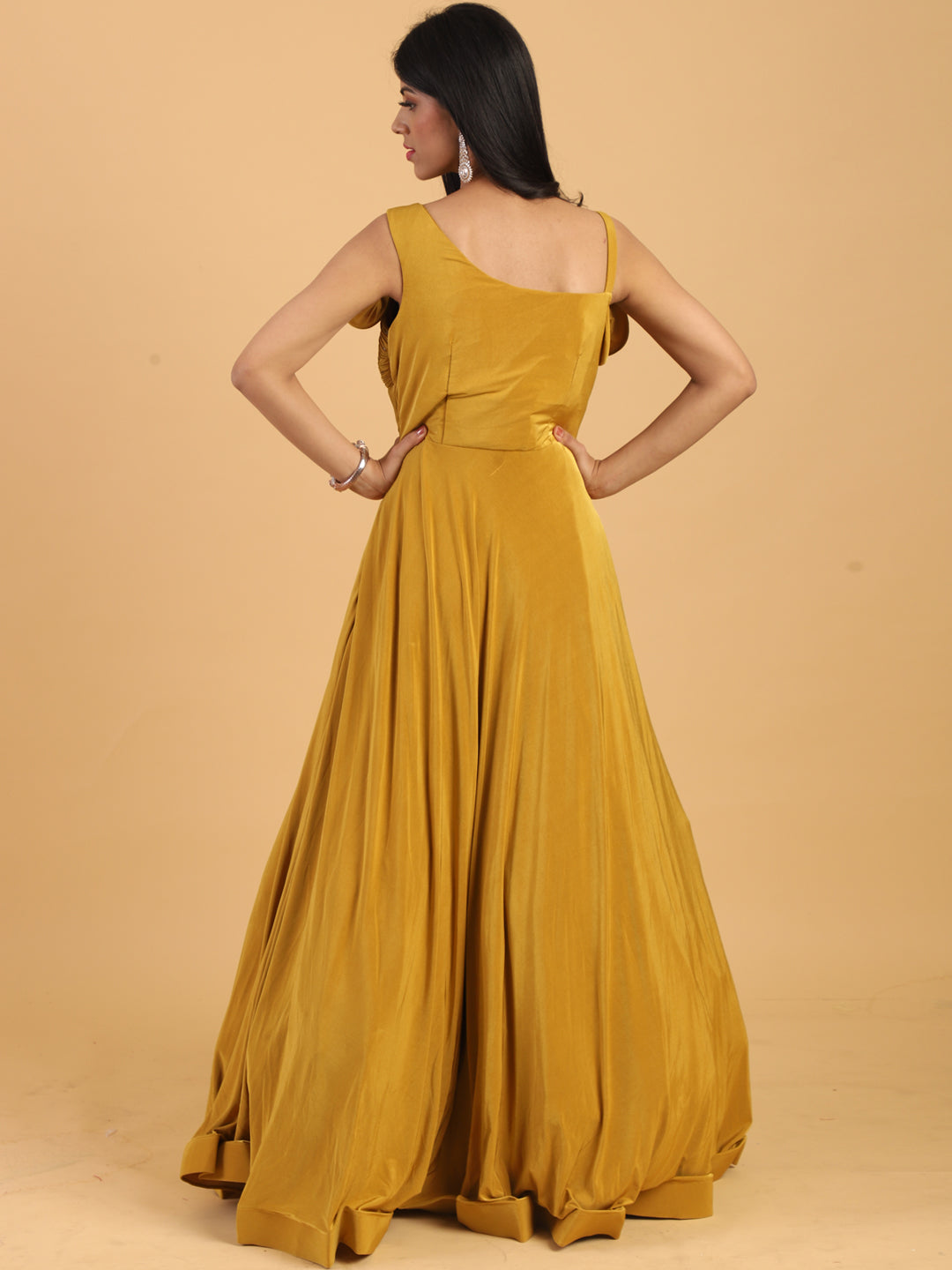 Mustard Yellow Embellished Cocktail Gown with Dupatta