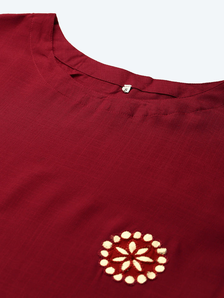 Made to Measure Maroon Jute Cotton Kurta Pallazo Set & Gotta Patti Embroidery