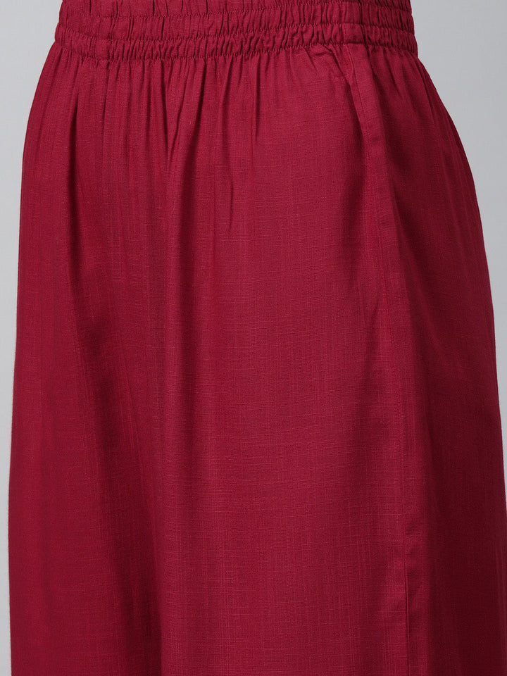 Made to Measure Maroon Jute Cotton Kurta Pallazo Set & Gotta Patti Embroidery