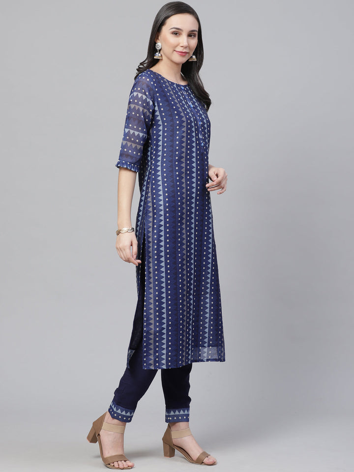 Chanderi Silk Dress Material with Digital Indigo & Indie Print with Maheshwari Dupatta