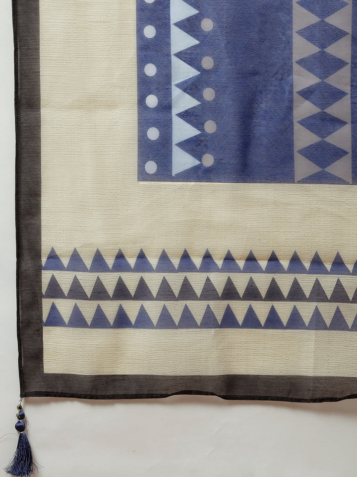 Chanderi Silk Stitched Suit with Digital Indigo & Indie Print with Maheshwari Dupatta