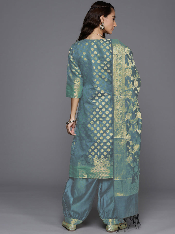 Banarasi Chanderi Silk Unstitched Suit with weaving stripes Dupatta