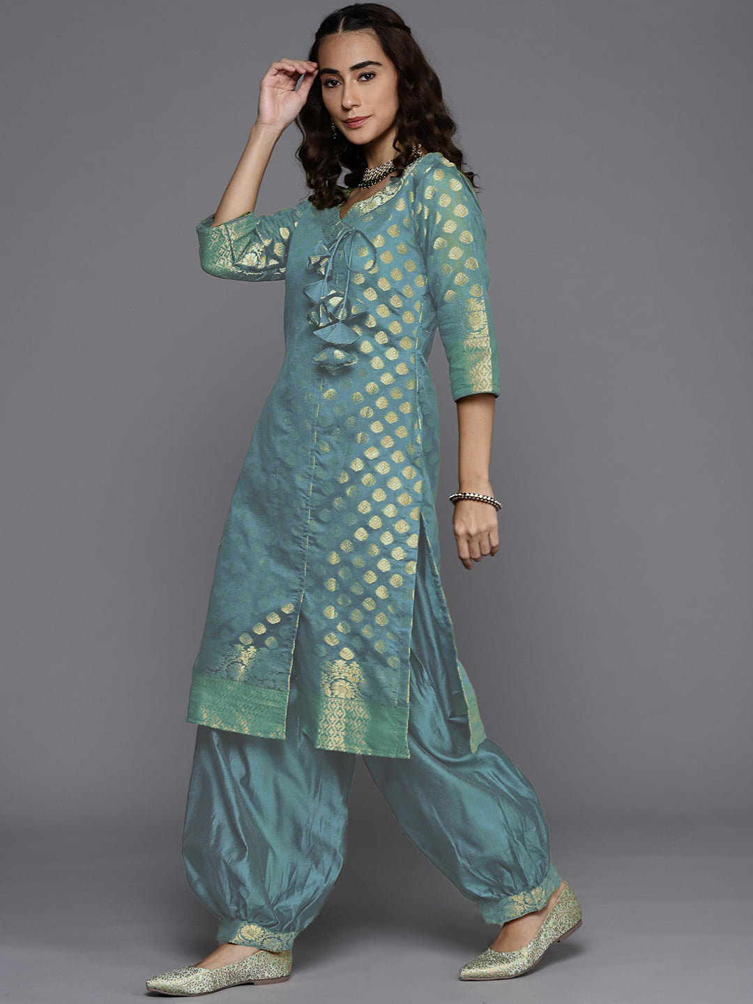 Banarasi Chanderi Silk Unstitched Suit with weaving stripes Dupatta