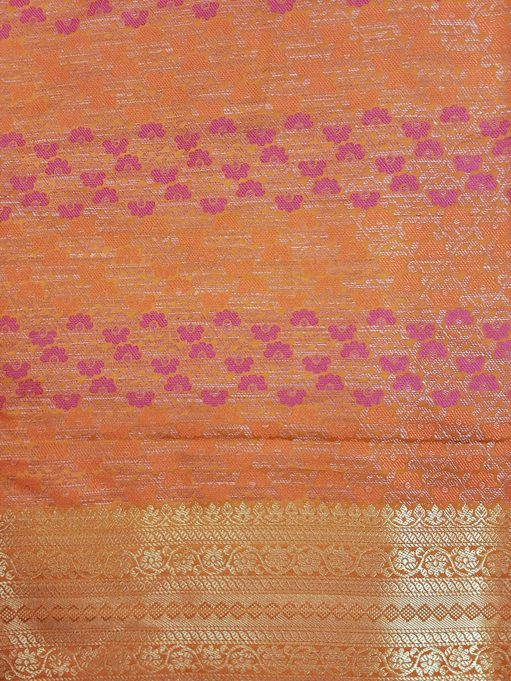 Mustard Floral Woven Silk Saree with Golden Zari Border