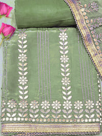 Gota Patti & Resham Embroidered Punjabi Suit Dupatta with Striped Floral Pattern
