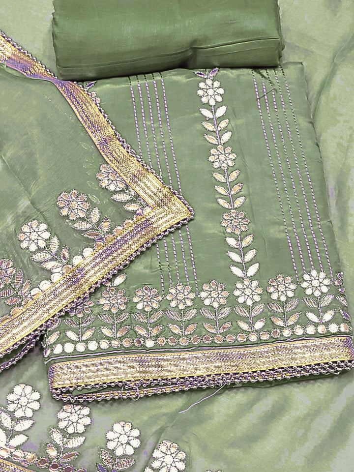 Gota Patti & Resham Embroidered Punjabi Suit Dupatta with Striped Floral Pattern