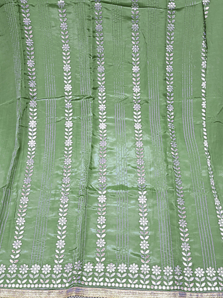 Gota Patti & Resham Embroidered Punjabi Suit Dupatta with Striped Floral Pattern