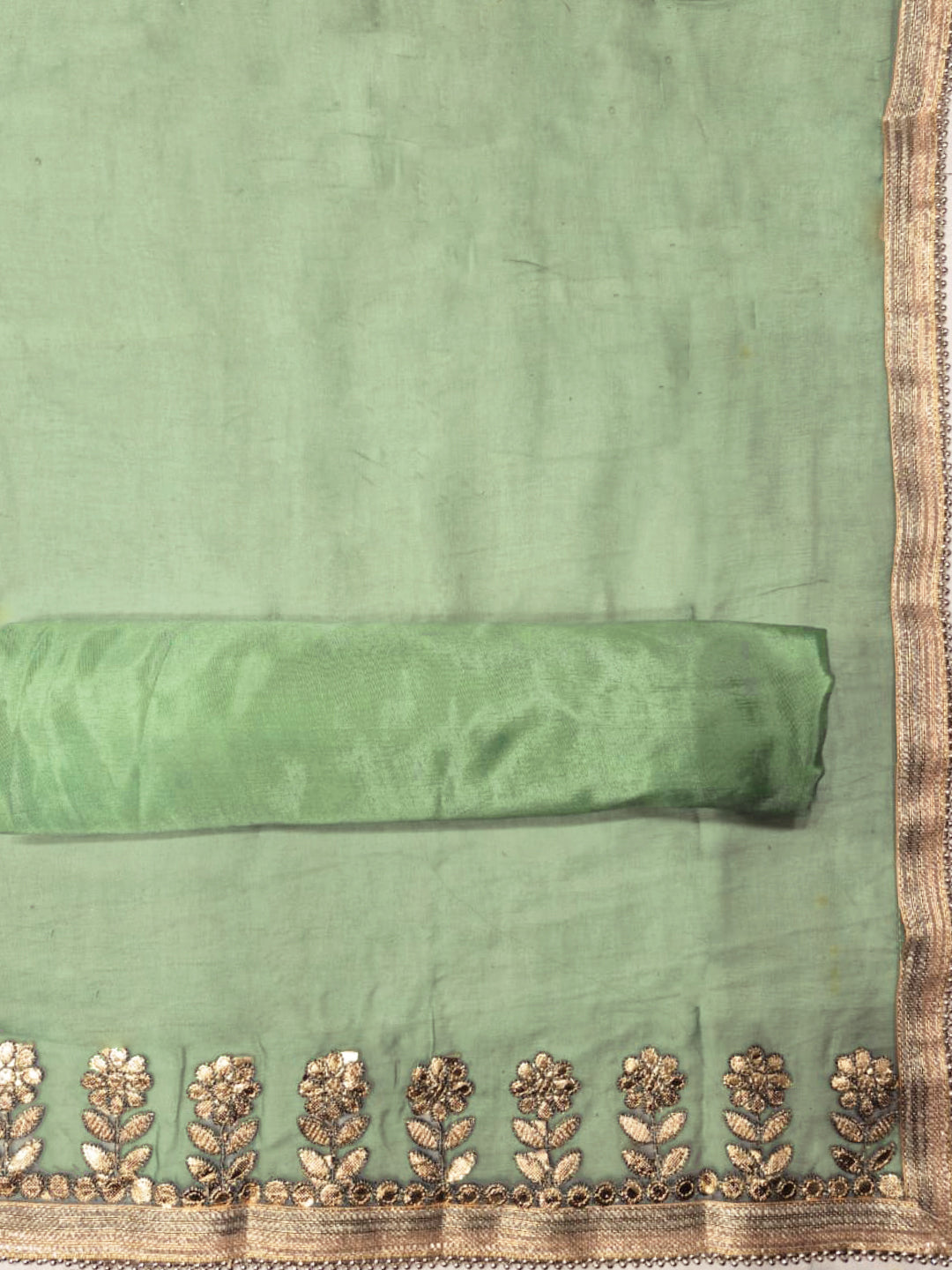 Gota Patti & Resham Embroidered Punjabi Suit Dupatta with Striped Floral Pattern