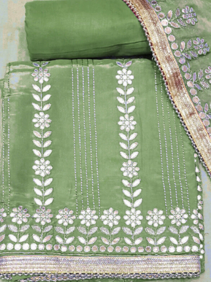 Gota Patti & Resham Embroidered Punjabi Suit Dupatta with Striped Floral Pattern