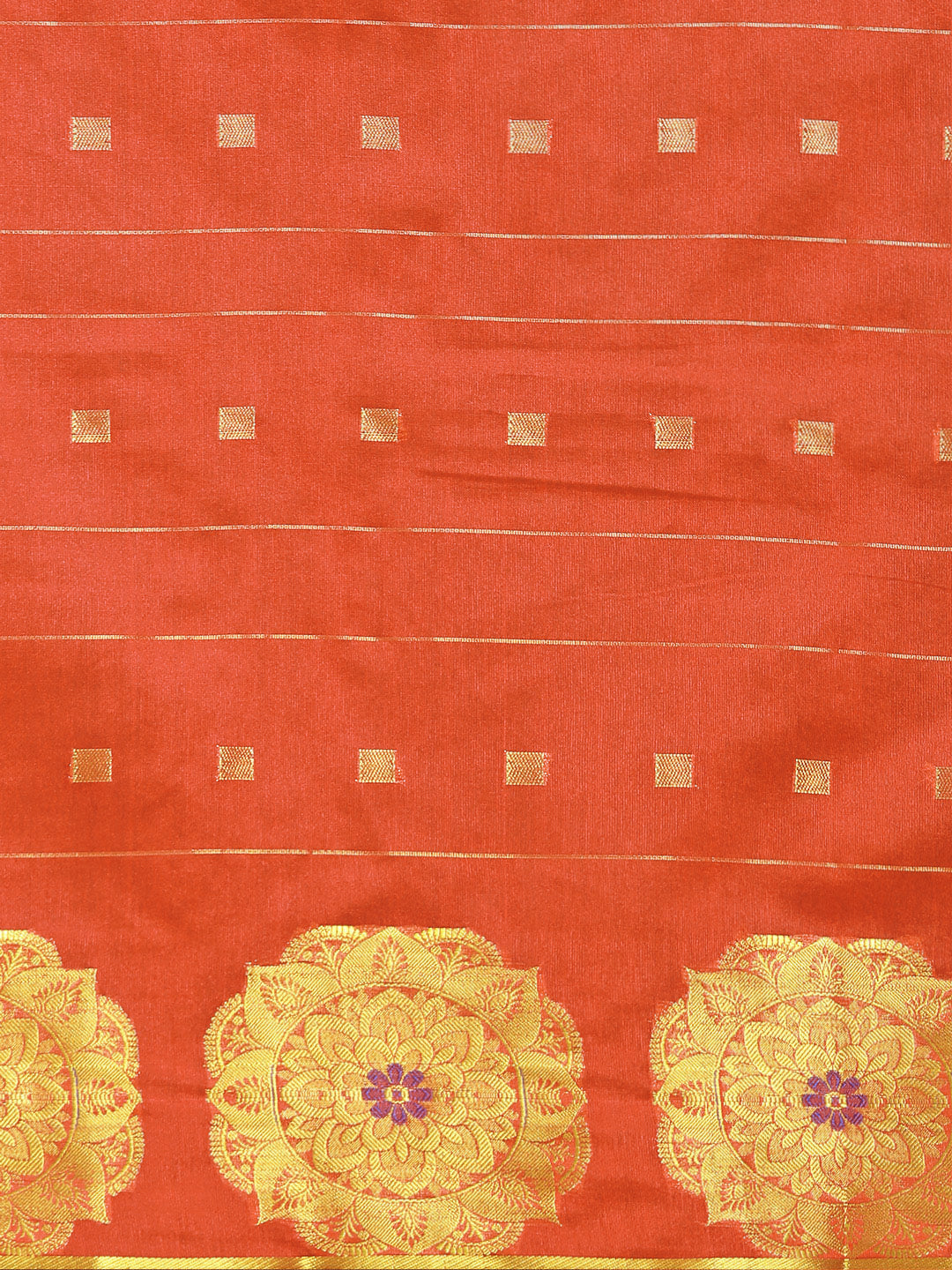 Banarasi Chanderi Silk  Two Toned Orange Saree with Ethnic Zari Geometrical Motifs